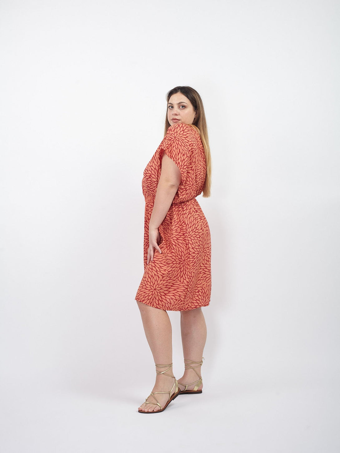 Vestito corto rayon scollo a V Daisy-arancio-Bijondo