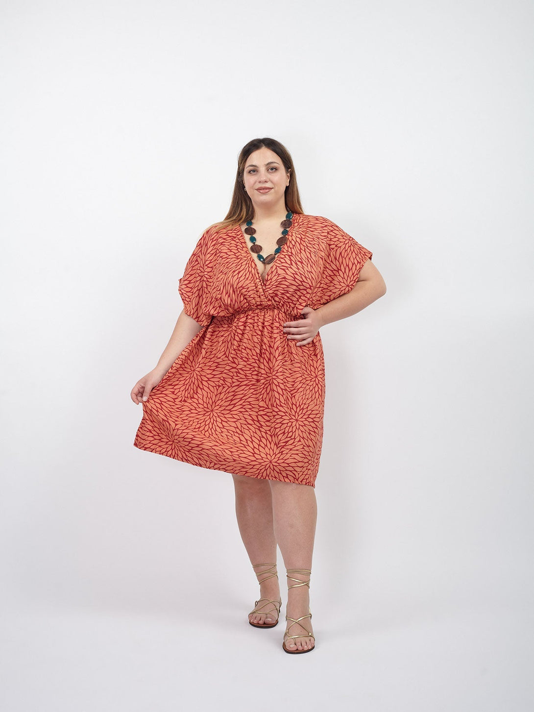 Vestito corto rayon scollo a V Daisy-arancio-Bijondo