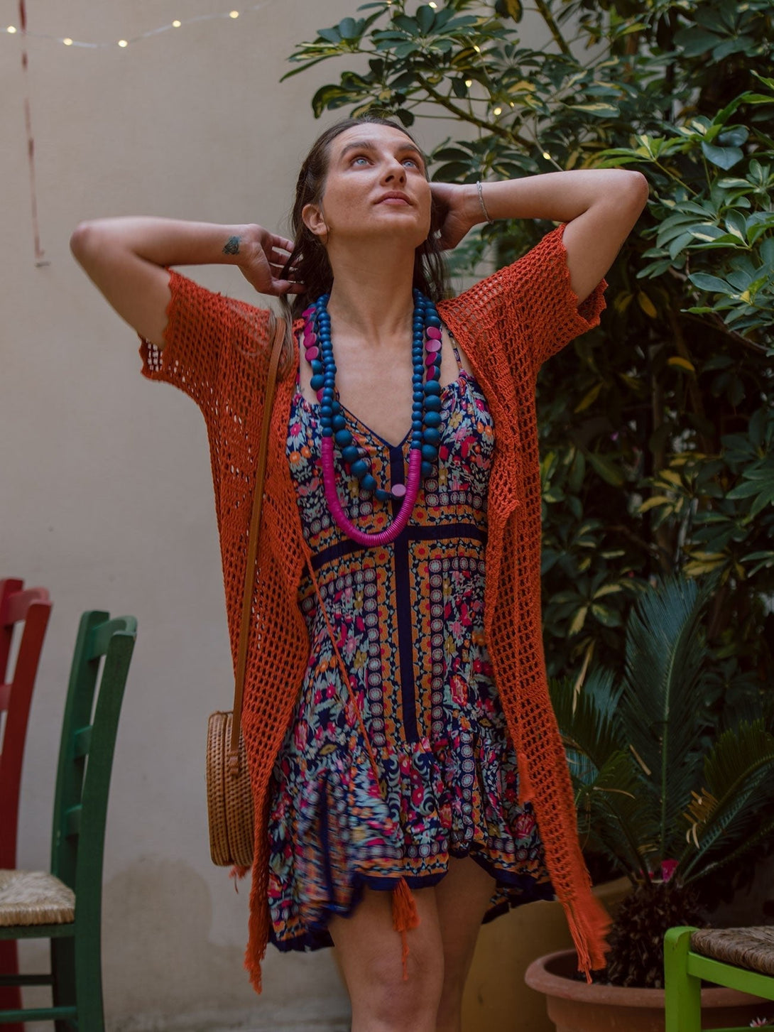 Vestito corto rayon scollo regolabile Garin - blu - Bijondo