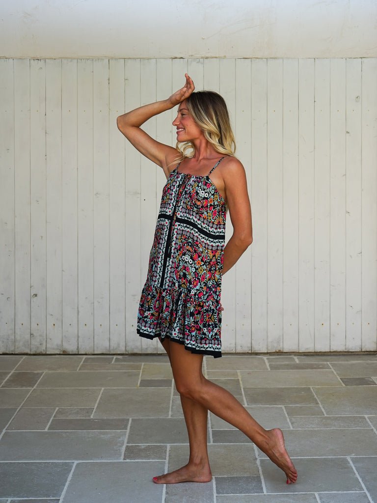 Vestito corto rayon scollo regolabile Garin - nero - Bijondo