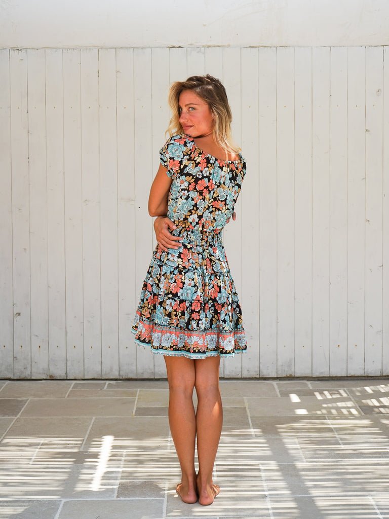 Vestito corto scollo bardot rayon Nerea - nero - Bijondo