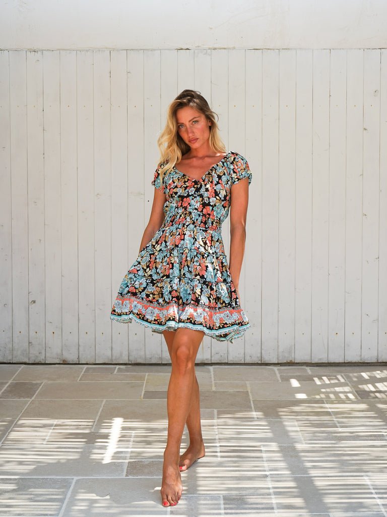 Vestito corto scollo bardot rayon Nerea - nero - Bijondo