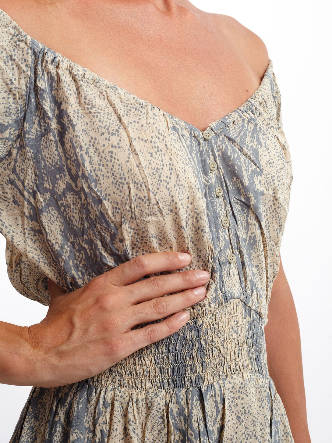 Vestito corto scollo bardot rayon Nerea-pitonato-S-M-Bijondo