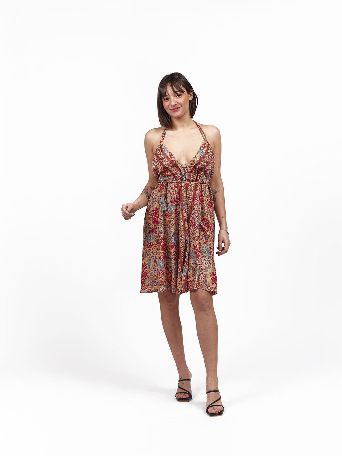 Vestito corto seta open back Nina - magenta - Bijondo