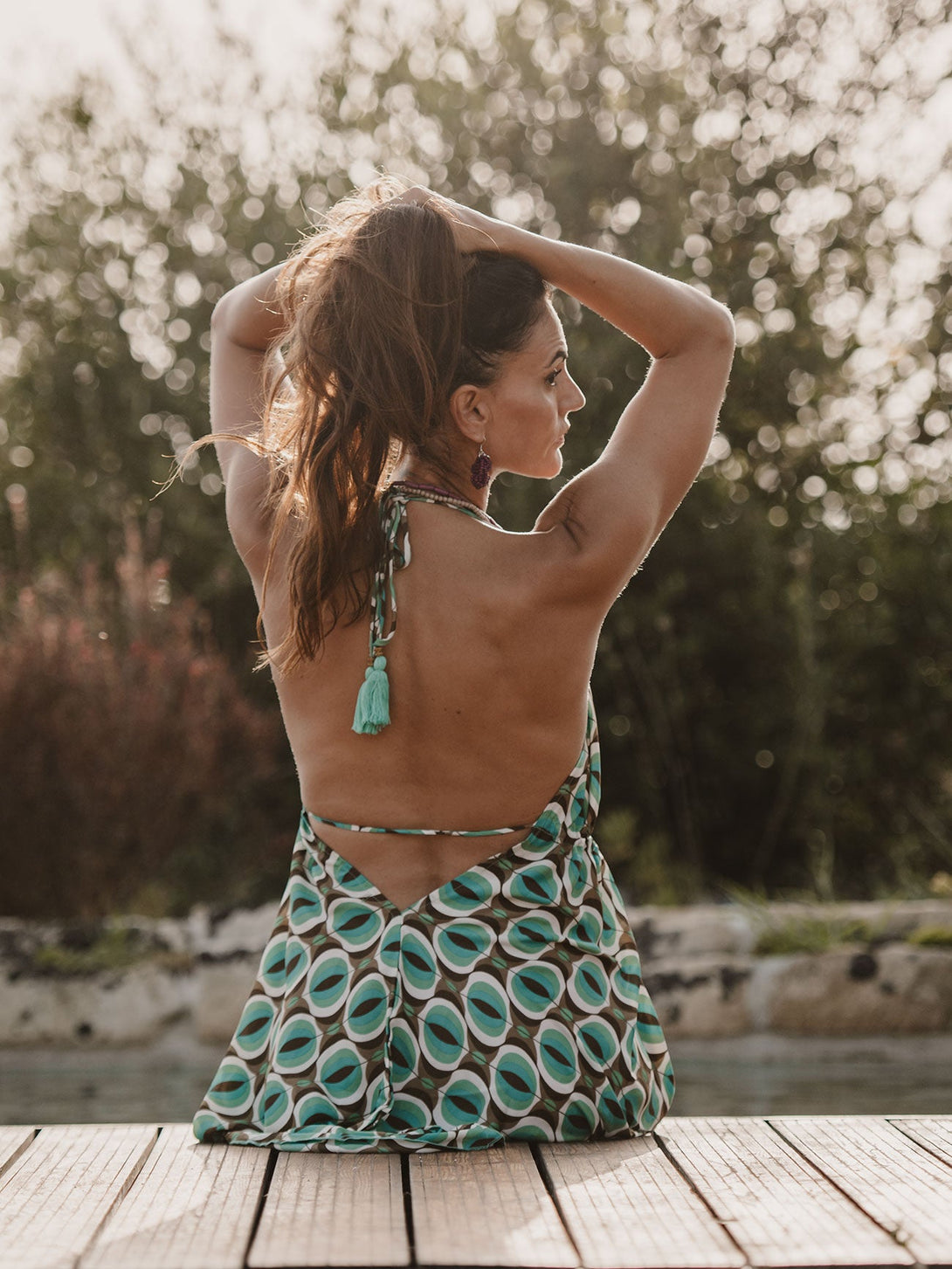 Vestito corto seta open back Simona-arancione-taglia unica-Bijondo