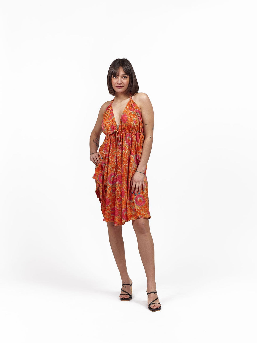 Vestito corto seta open back Simona - arancione - Bijondo