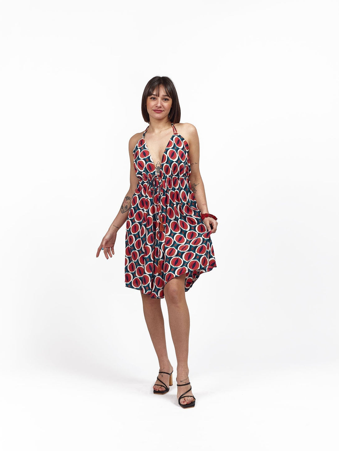 Vestito corto seta open back Simona - rosso - Bijondo