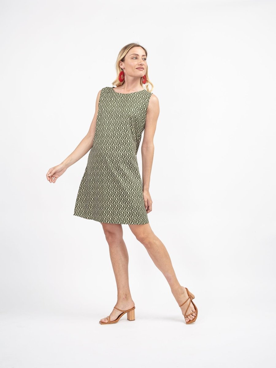 Vestito corto smanicato in cotone Karin - verde - Bijondo