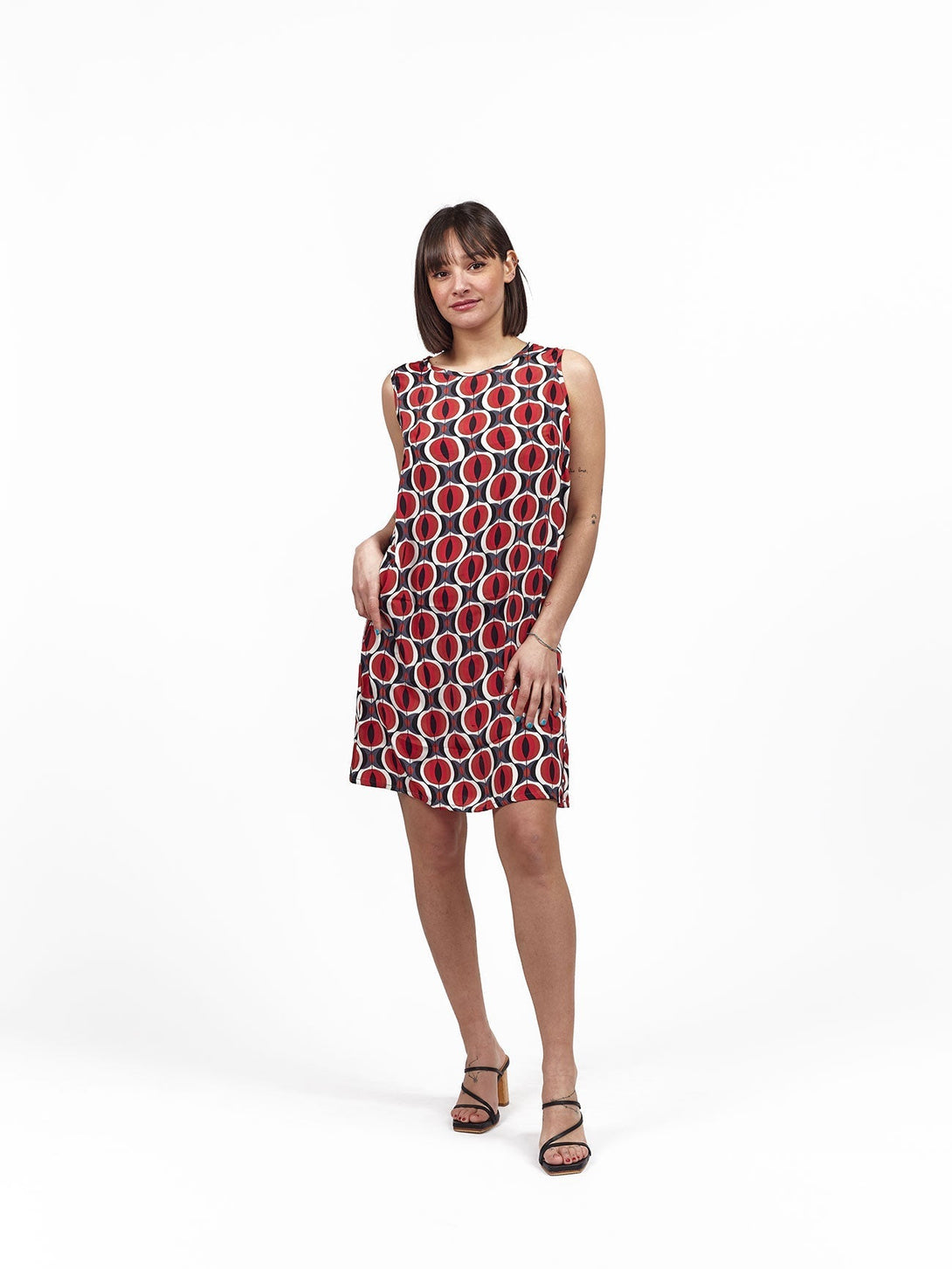 Vestito corto smanicato in seta Alice - rosso grigio - Bijondo