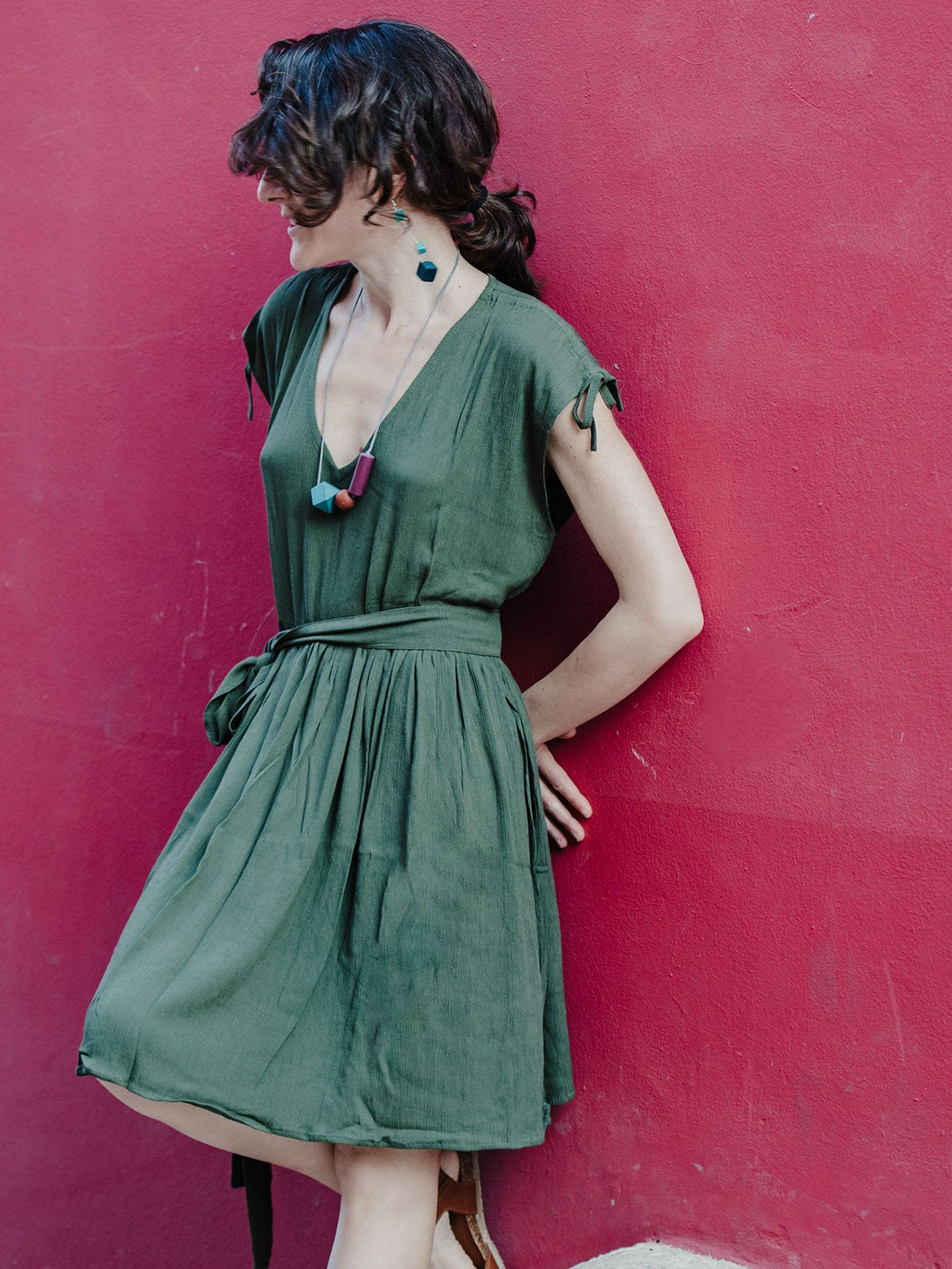 Vestito corto spallina regolabile Dolly-verde-S-M-Bijondo