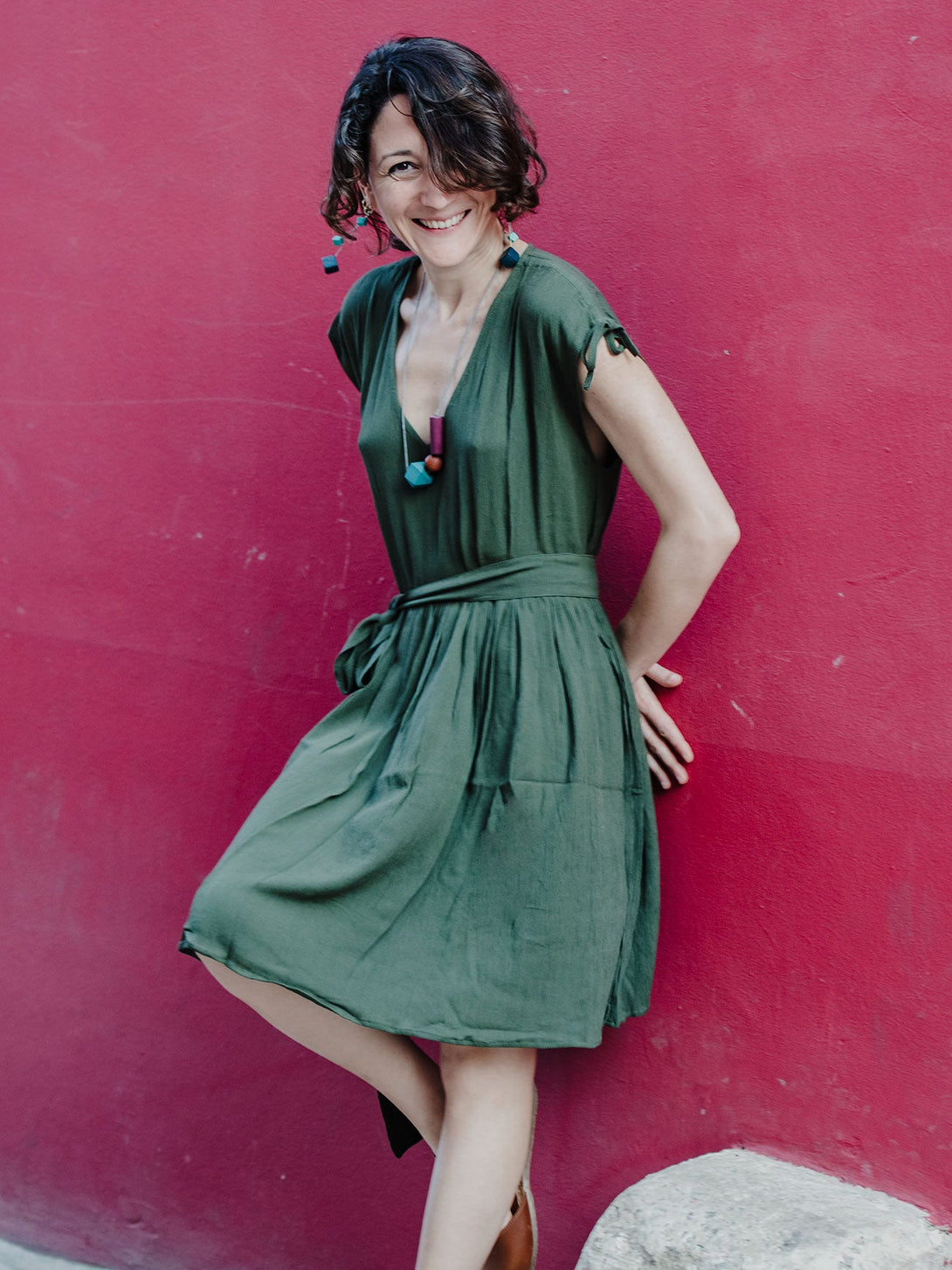 Vestito corto spallina regolabile Dolly-verde-S-M-Bijondo