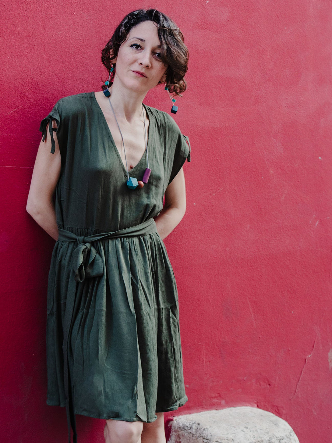 Vestito corto spallina regolabile Dolly-verde-S-M-Bijondo