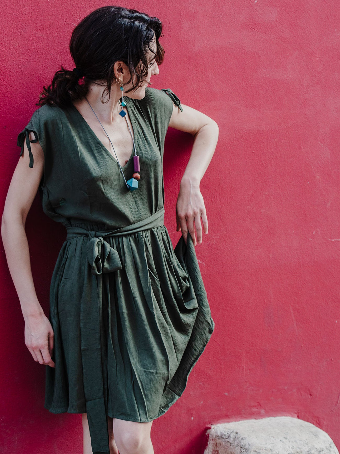 Vestito corto spallina regolabile Dolly-verde-S-M-Bijondo