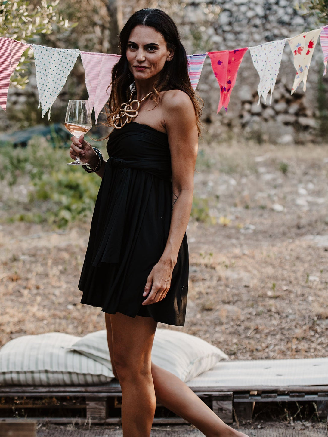 Vestito corto trasformabile Ayunita Infinity-nero-taglia unica-Bijondo