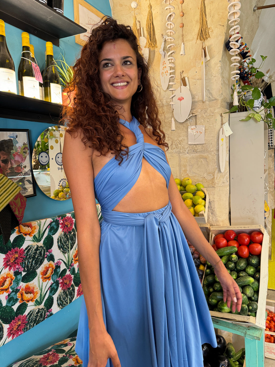 Vestito corto trasformabile Ayunita Infinity-Vestito-Bijondo-Celeste-taglia unica-Bijondo