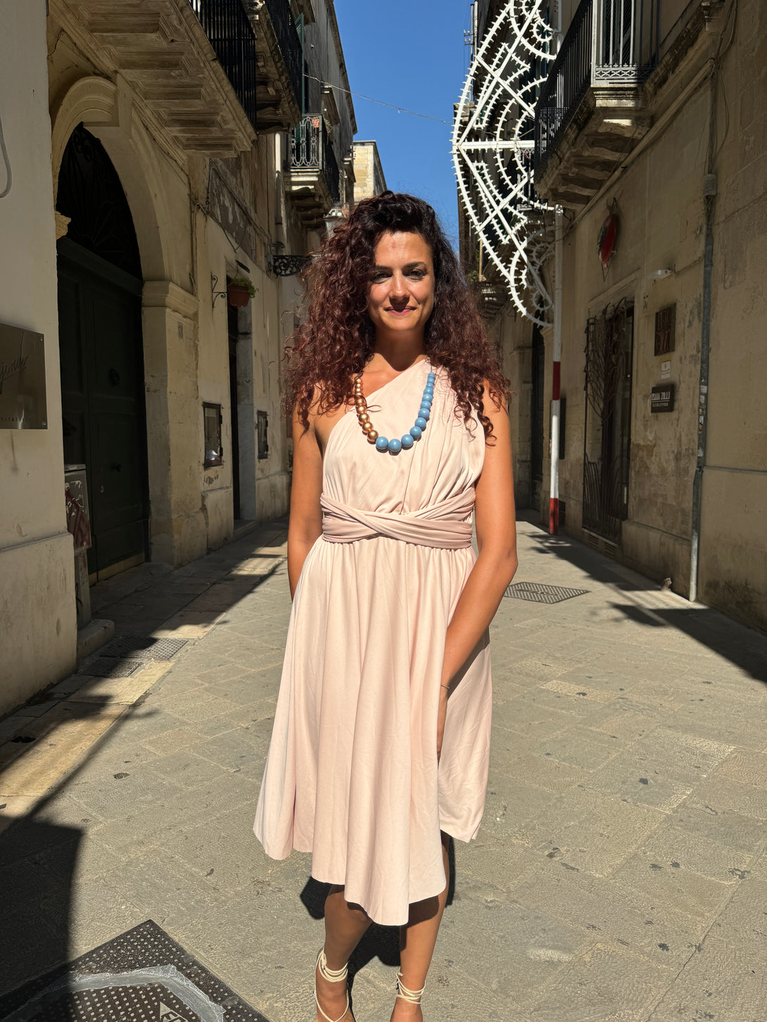 Vestito corto trasformabile Ayunita Infinity-Vestito-Bijondo-Cipria-taglia unica-Bijondo