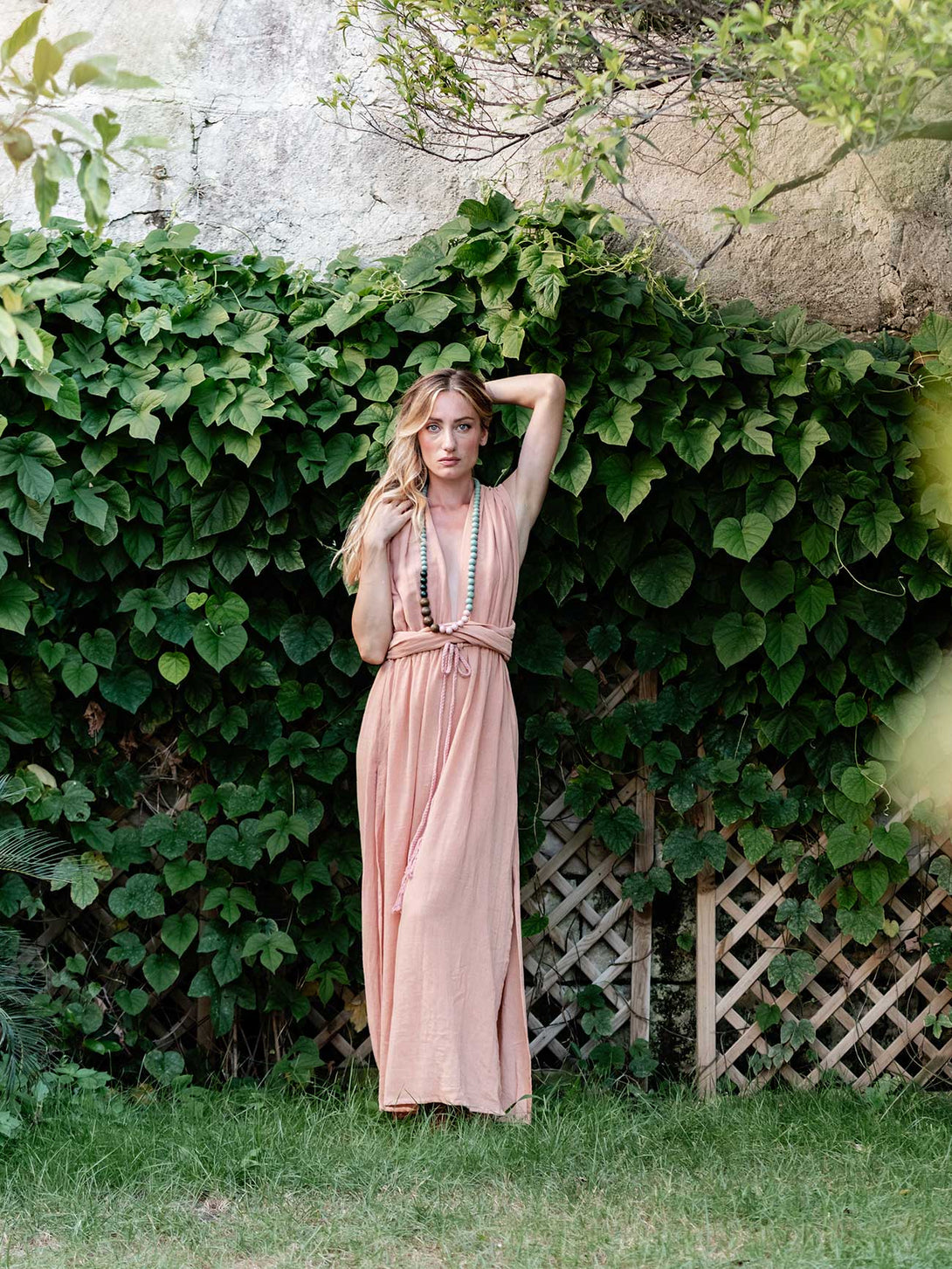 Vestito cotone greige trasformabile Livia-vestito-Bijondo-Bijondo