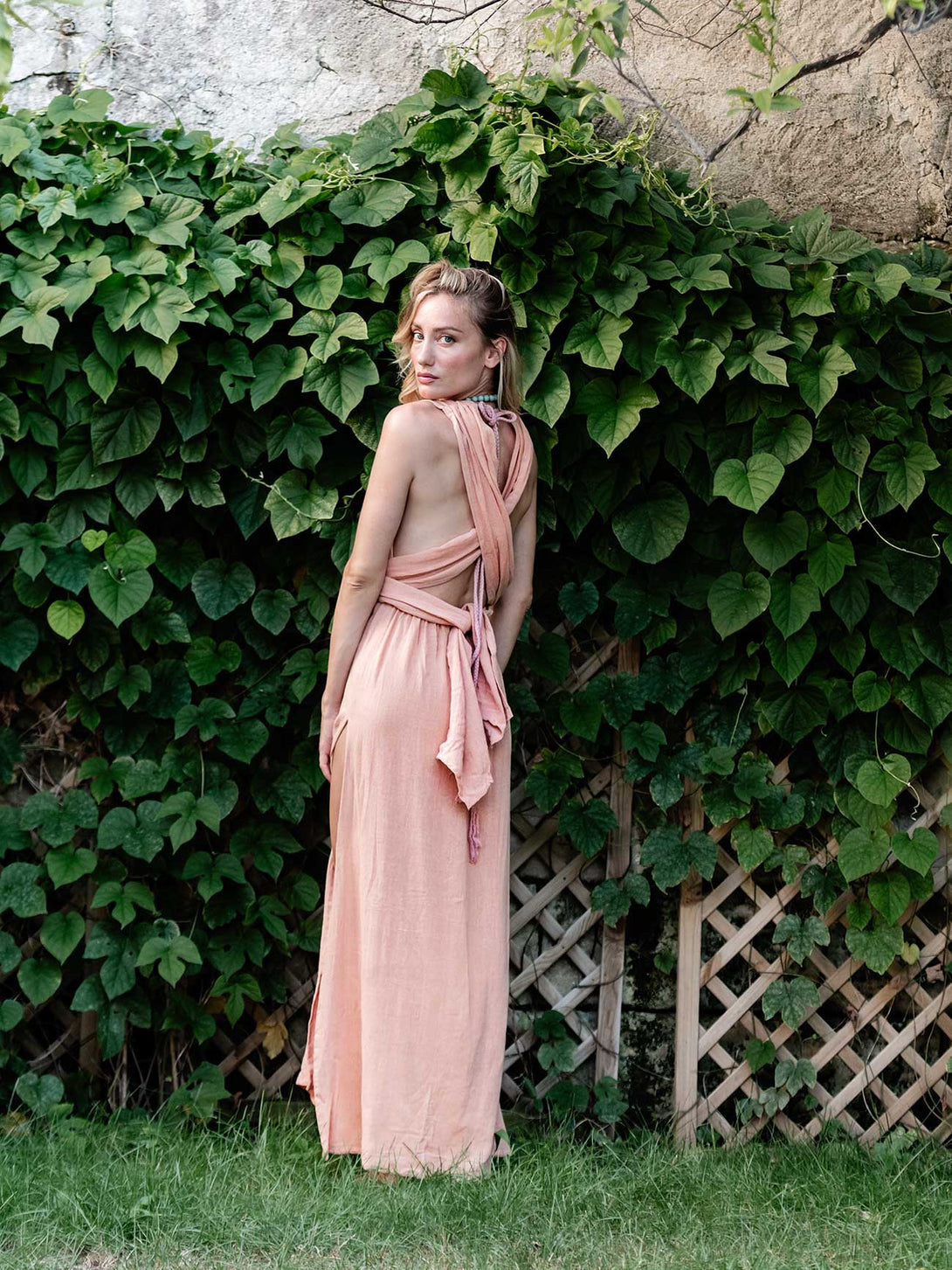 Vestito cotone greige trasformabile Livia-vestito-Bijondo-Bijondo