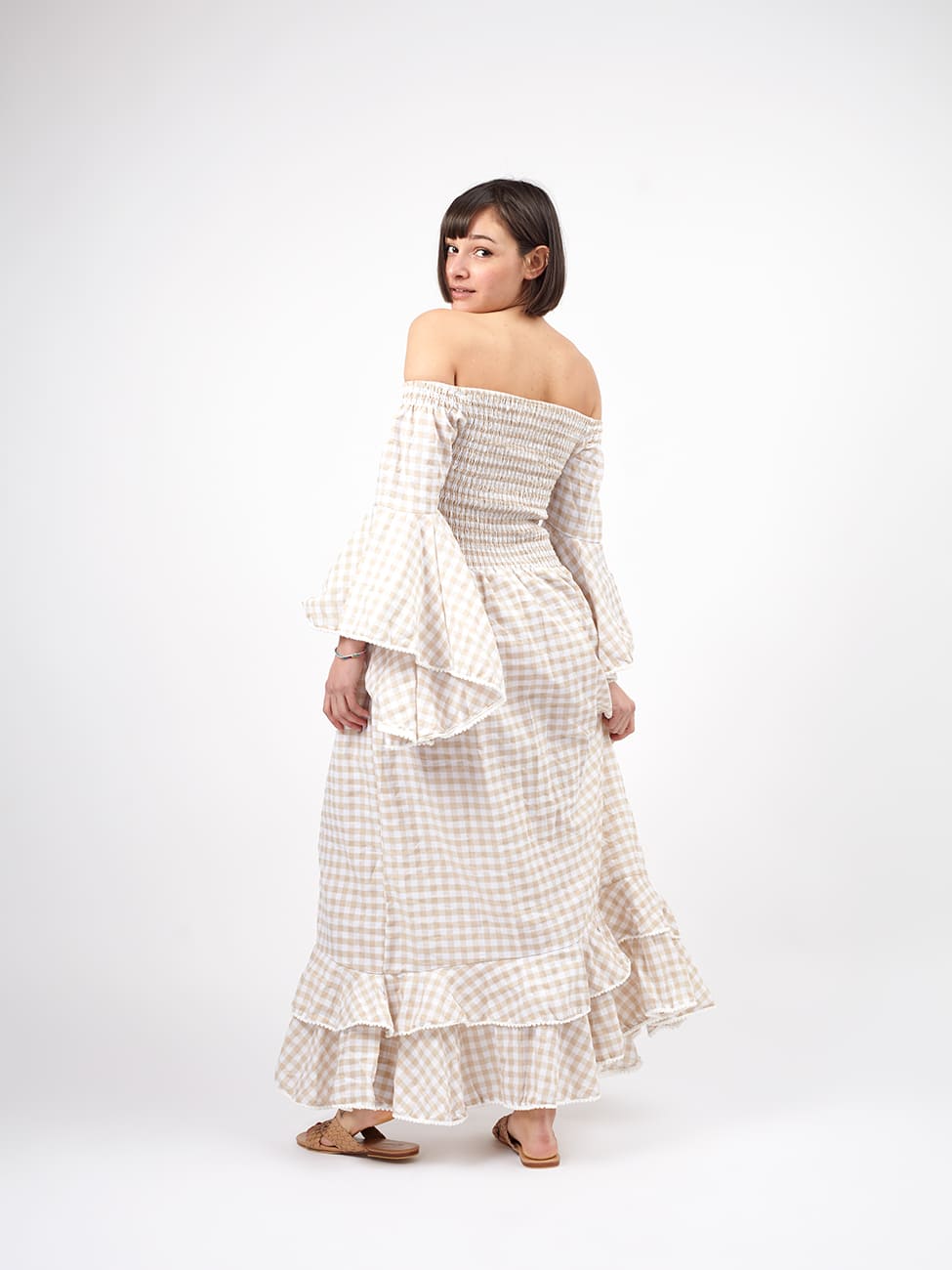 Vestito cotone lungo con balze Monique - bianco - Bijondo