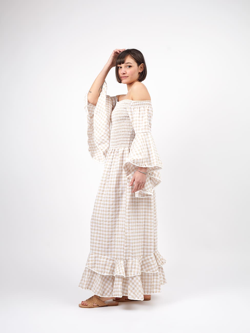 Vestito cotone lungo con balze Monique - bianco - Bijondo