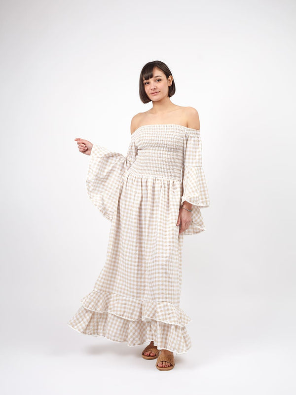 Vestito cotone lungo con balze Monique - bianco - Bijondo