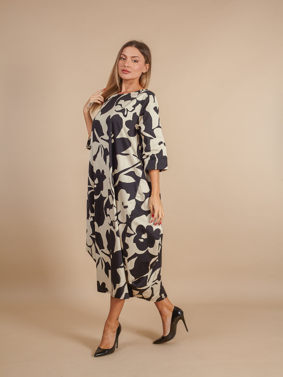 Vestito cotone lungo ovetto oversize fantasia Meg-vestito lungo-Bijondo-Bijondo