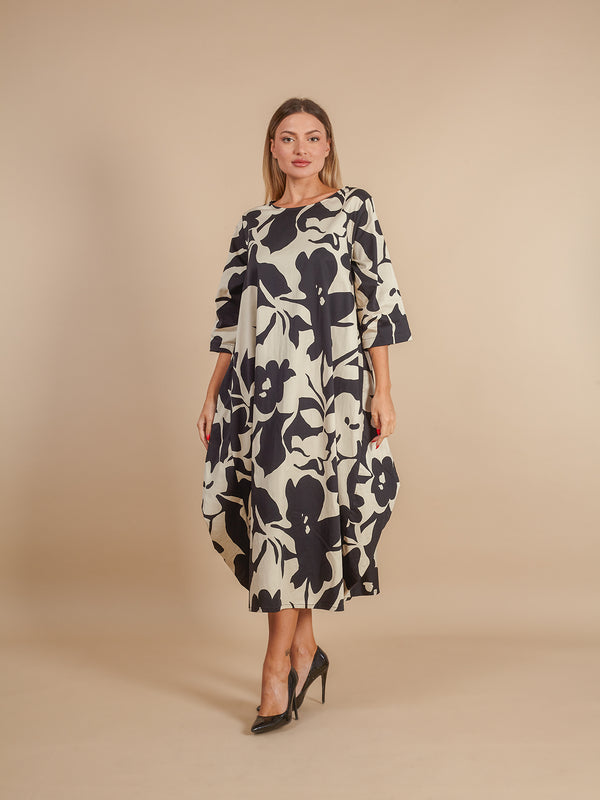 Vestito cotone lungo ovetto oversize fantasia Meg-vestito lungo-Bijondo-nero-taglia unica-Bijondo