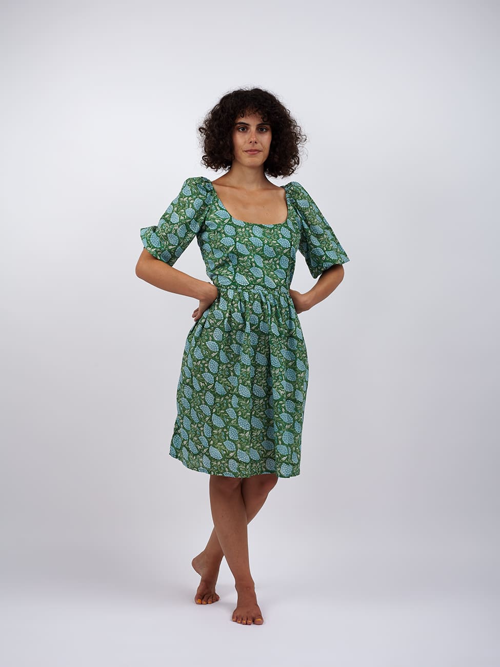 Vestito cotone mini block print Saraswati - XS-S - Bijondo