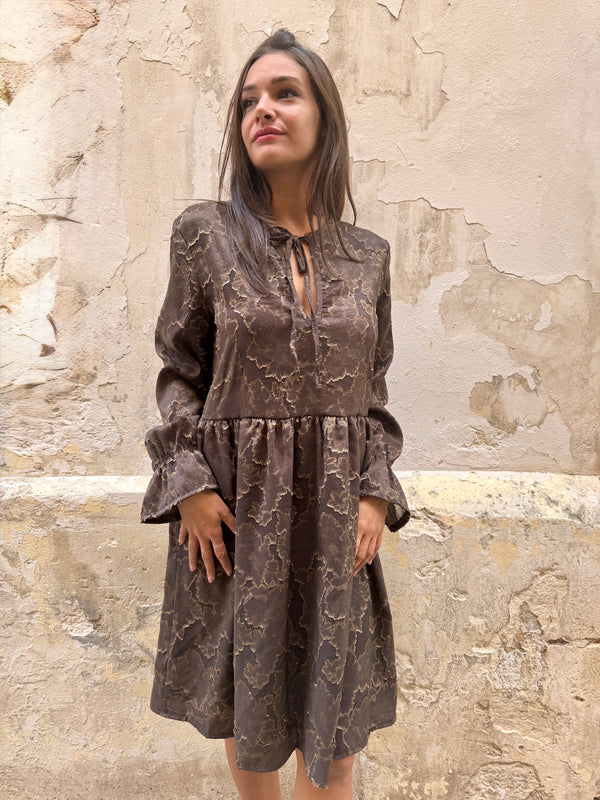 Vestito elegante corto devoré Aimee-vestito-Bijondo-Marrone-S-Bijondo