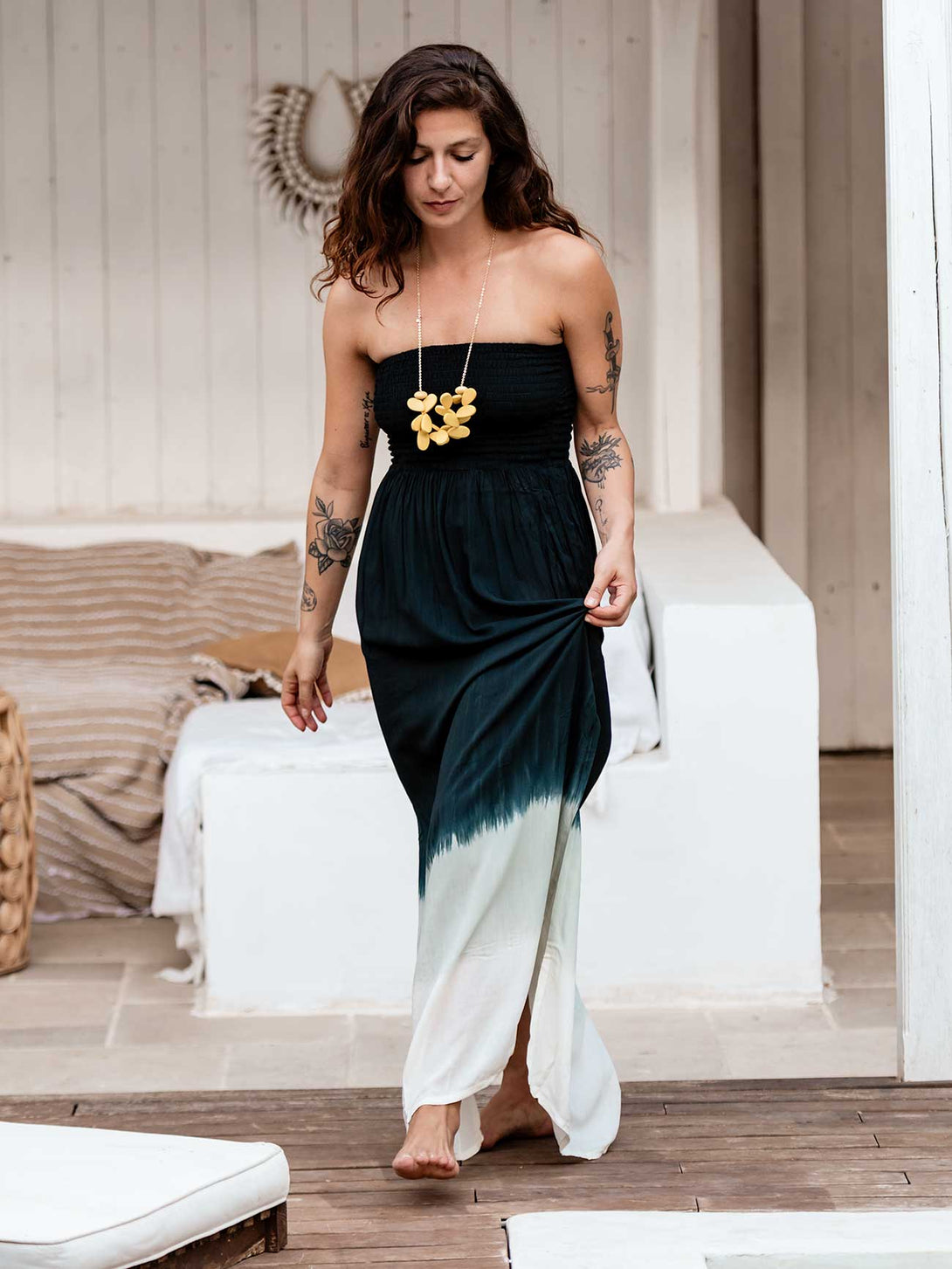 Vestito in Rayon con Top Elasticizzato e Sfumature di Colore Kai-vestito-Bijondo-Bijondo