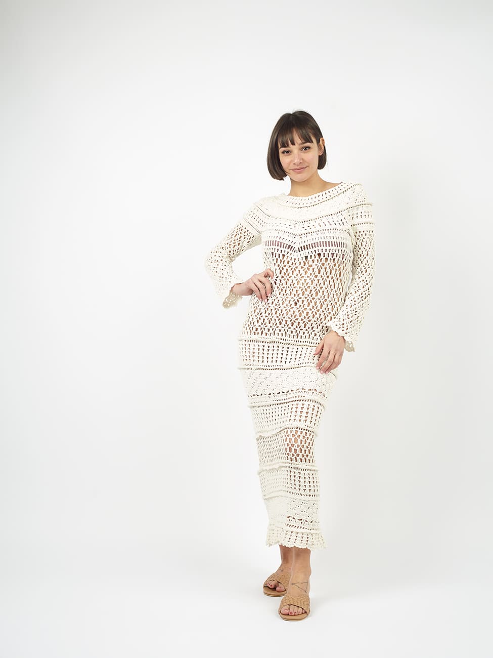 Vestito lungo Crochet Fumiko - bianco - Bijondo