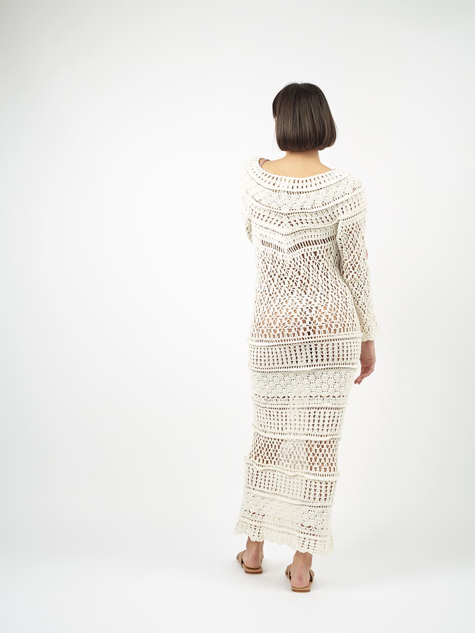 Vestito lungo Crochet Fumiko - bianco - Bijondo