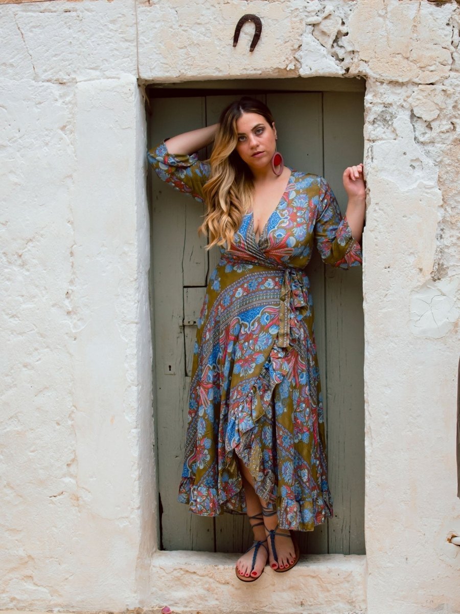 Vestito lungo Kimono seta Carmen - cachi - Bijondo