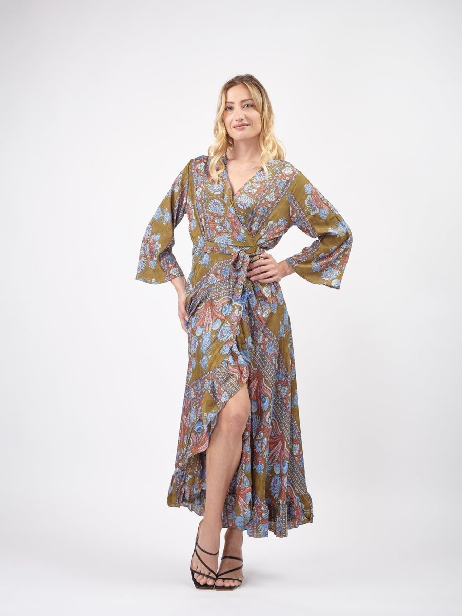 Vestito lungo Kimono seta Carmen - cachi - Bijondo
