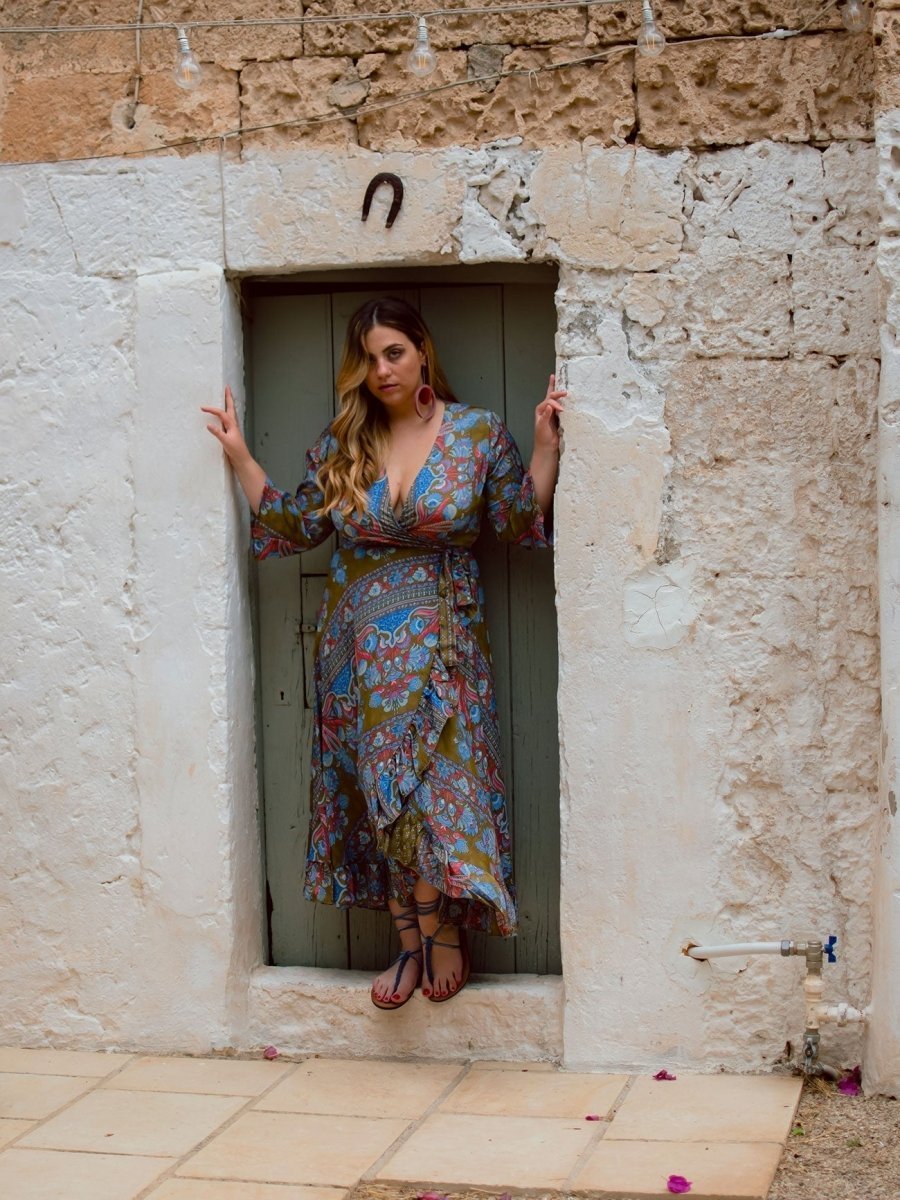 Vestito lungo Kimono seta Carmen - cachi - Bijondo