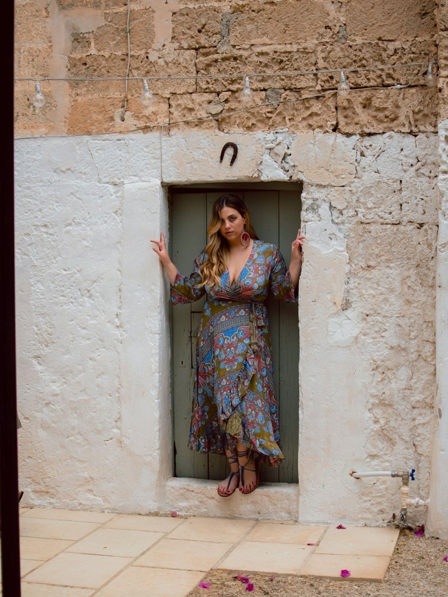 Vestito lungo Kimono seta Carmen - cachi - Bijondo