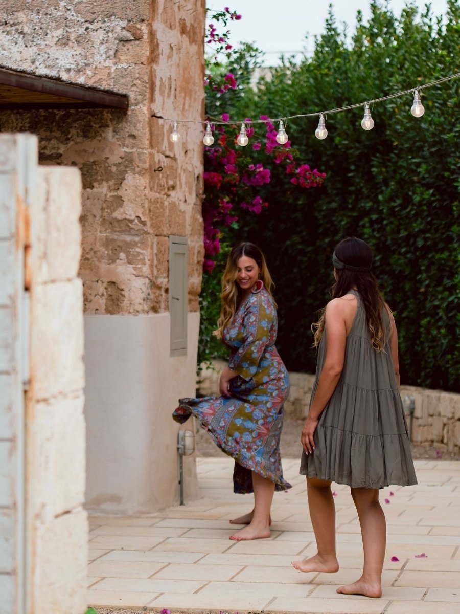 Vestito lungo Kimono seta Carmen - cachi - Bijondo