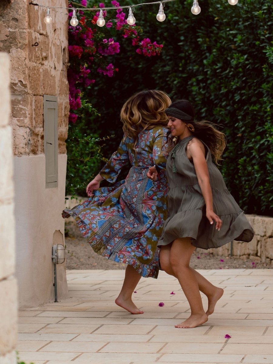 Vestito lungo Kimono seta Carmen - cachi - Bijondo