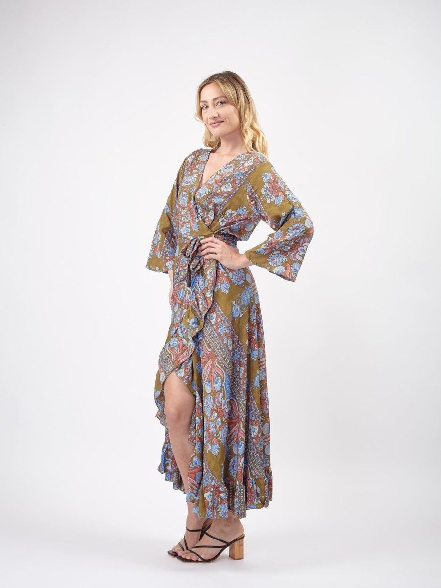 Vestito lungo Kimono seta Carmen - cachi - Bijondo