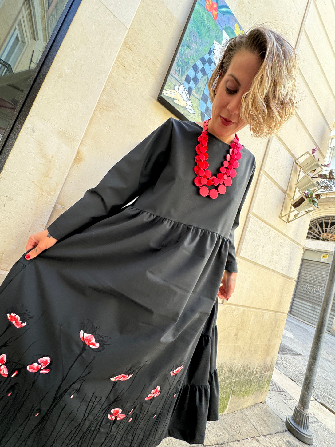 Vestito lungo Papaveri-vestito-Bijondo-Nero-taglia unica-Bijondo