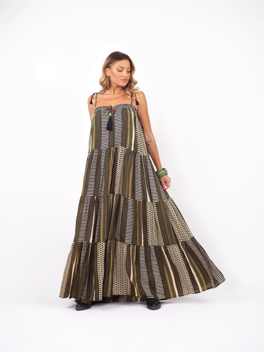 Vestito lungo a balze Flavienne - nero - Bijondo