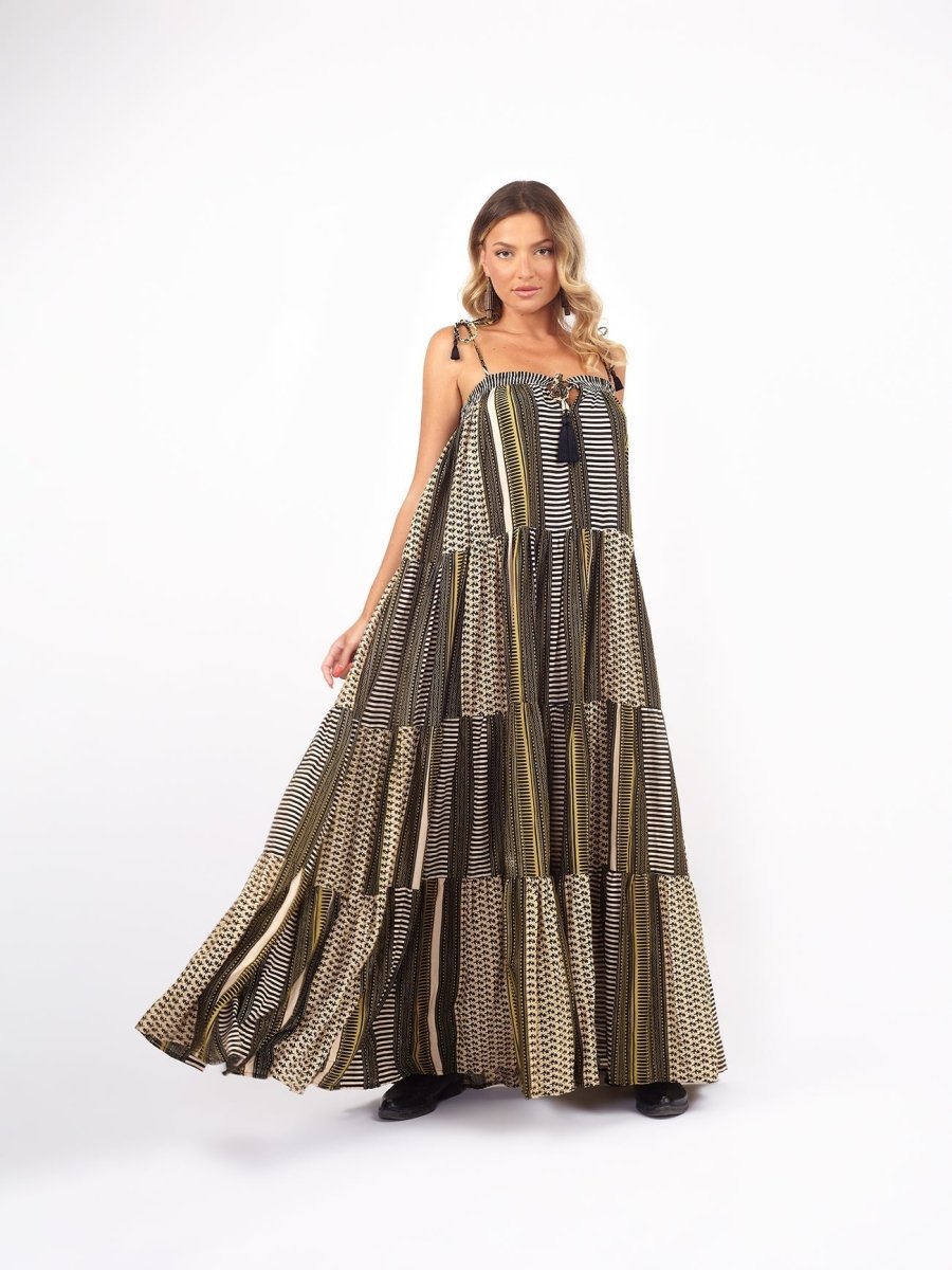 Vestito lungo a balze Flavienne - nero - Bijondo