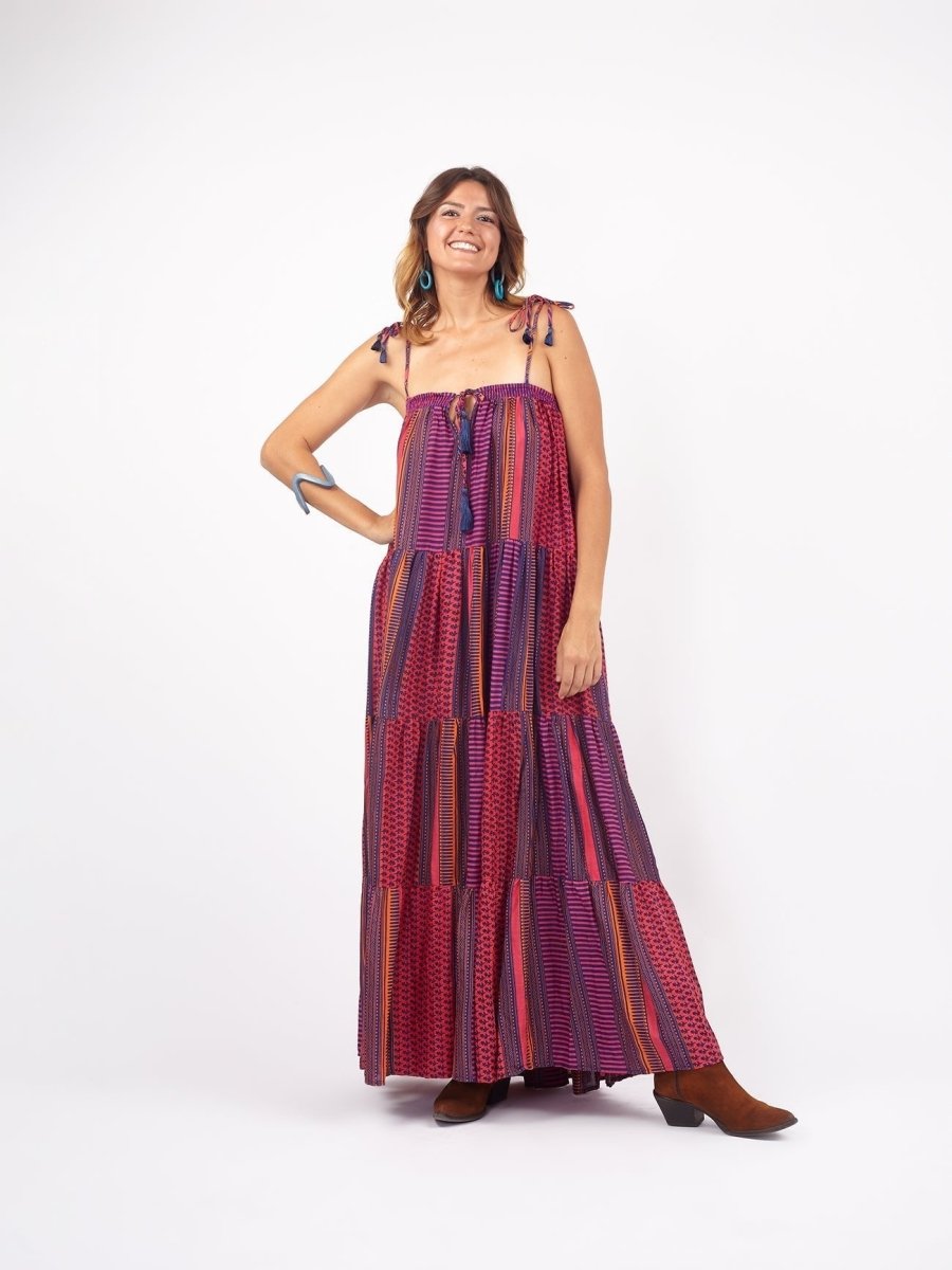 Vestito lungo a balze Flavienne - fucsia - Bijondo