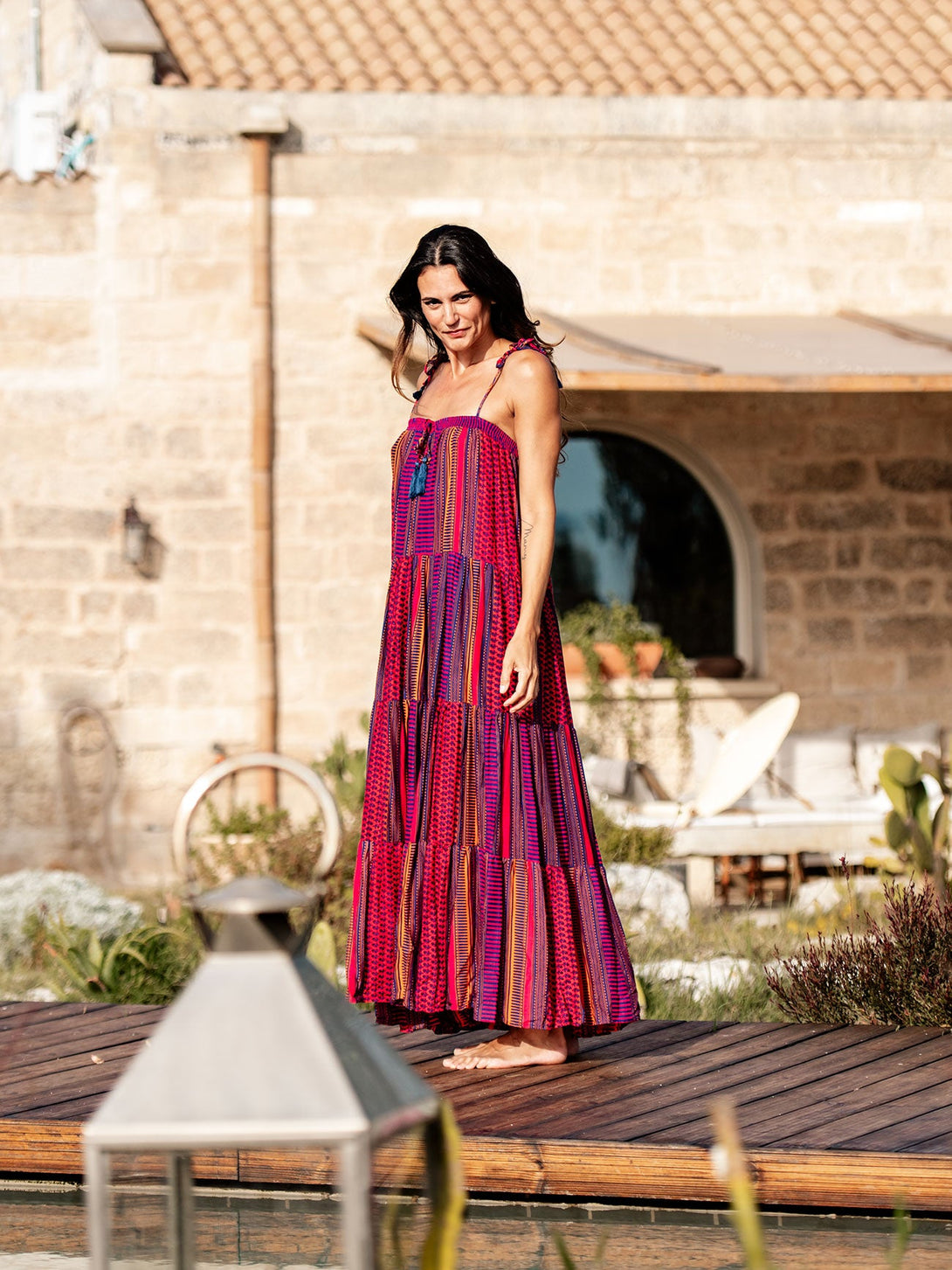 Vestito lungo a balze Flavienne-arancione-taglia unica-Bijondo