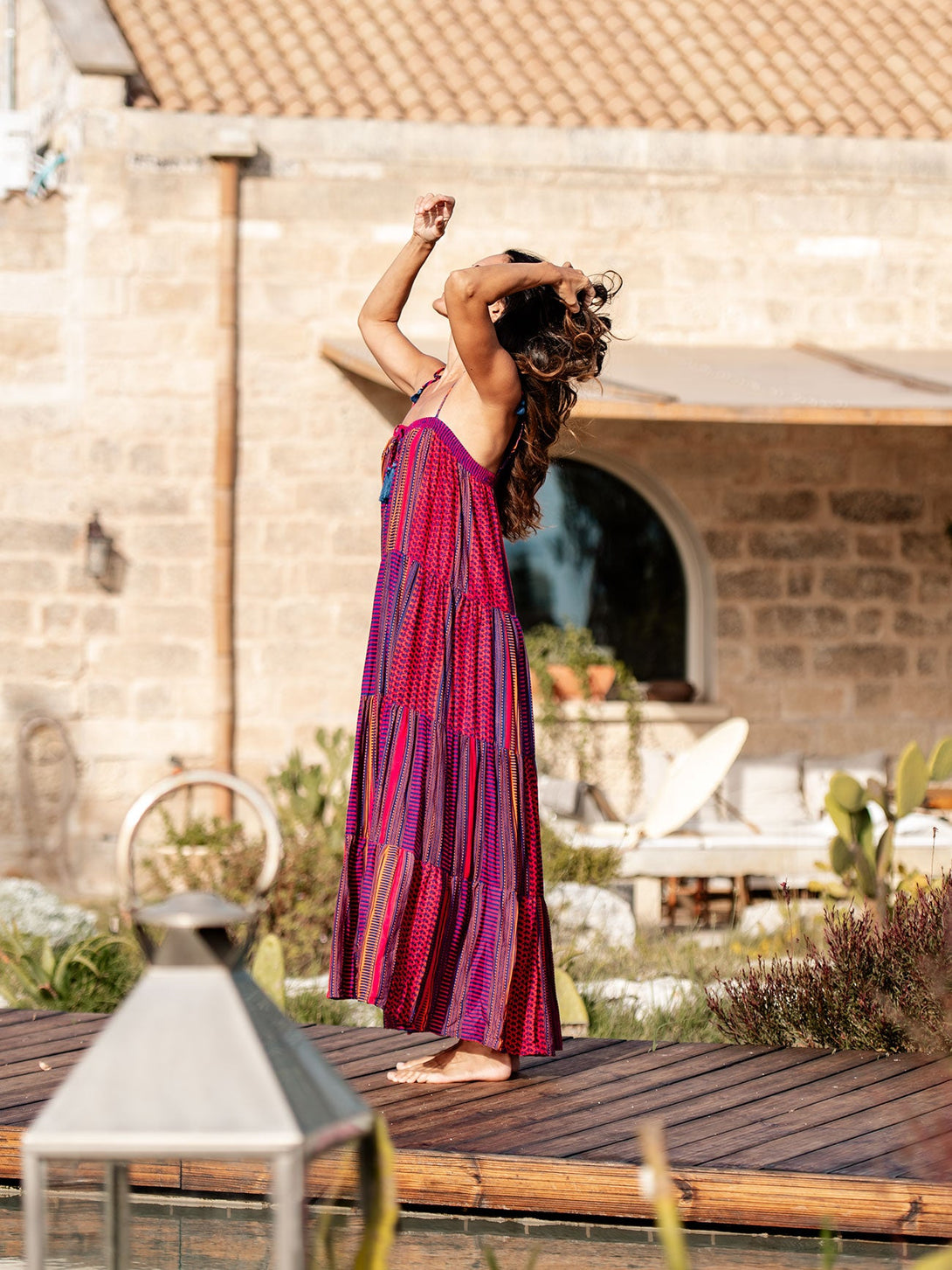 Vestito lungo a balze Flavienne-arancione-taglia unica-Bijondo