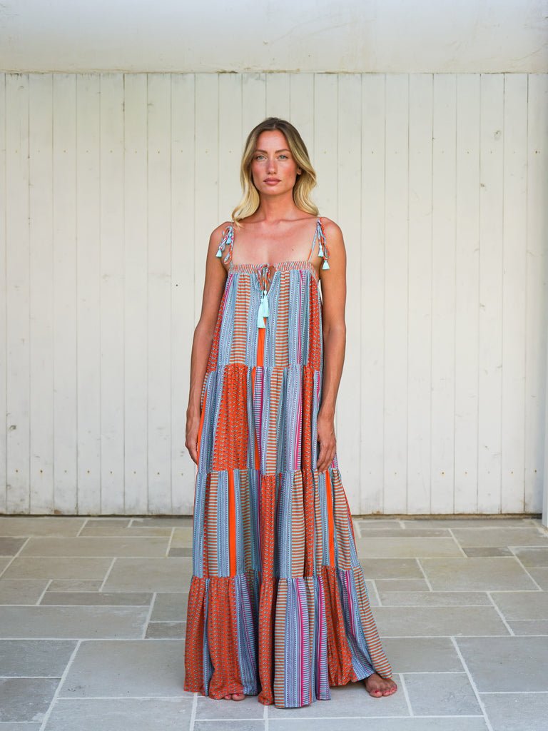 Vestito lungo a balze Flavienne - arancione - Bijondo