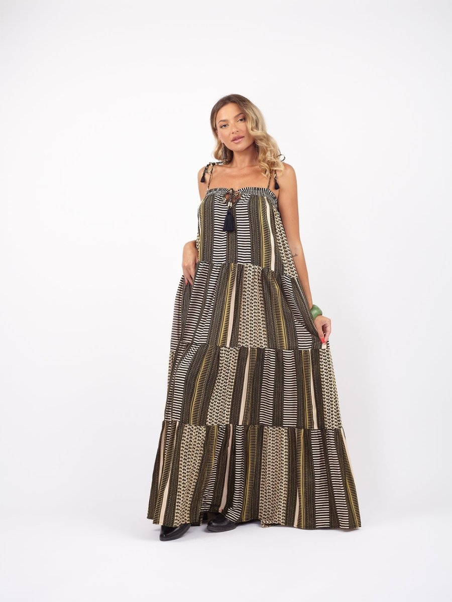 Vestito lungo a balze Flavienne - nero - Bijondo