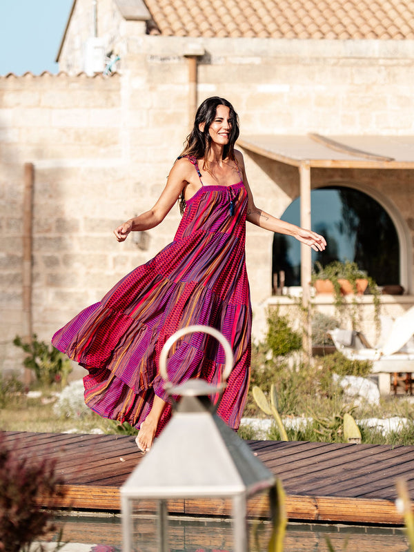 Vestito lungo a balze Flavienne-arancione-taglia unica-Bijondo