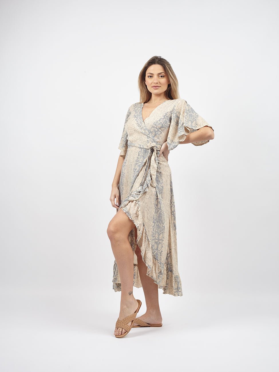 Vestito lungo a portafoglio manica corta Ida - leopardato - Bijondo