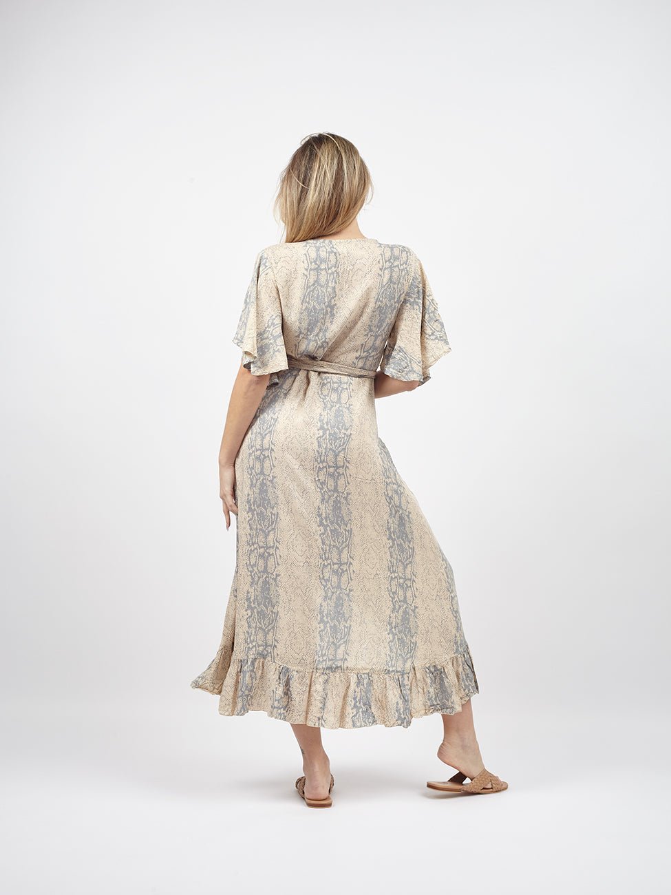 Vestito lungo a portafoglio manica corta Ida - pitonato - Bijondo